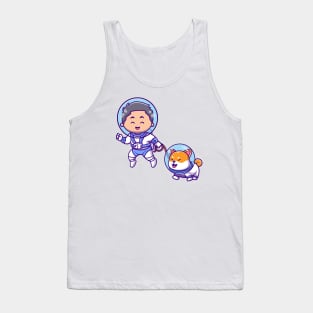 Cute Boy Astronaut Floating Shiba Inu Dog Cartoon Tank Top